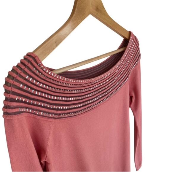 Boston Proper Peach Embellished Boatneck Long Sleeve Sweater - Small - Picture 1 of 5